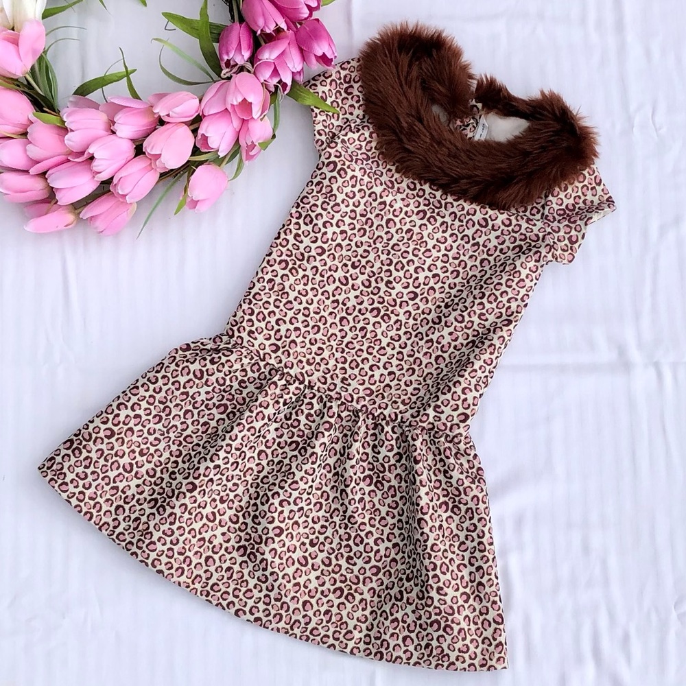 Janie & Jack Fur Collar Leopard Dress NWOT Size 10
